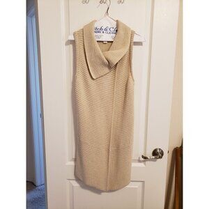 Chico's women's cream color, sleeveless, ribbed, single button cardigan, size S
